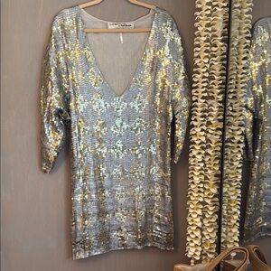 Jen’s Pirate Booty for Free People Silver and Gold Sequin Dress
